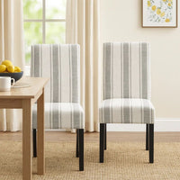 Dinner Chair Set of 2, Retro Style Armless Design, White Gray Stripes -BM327685