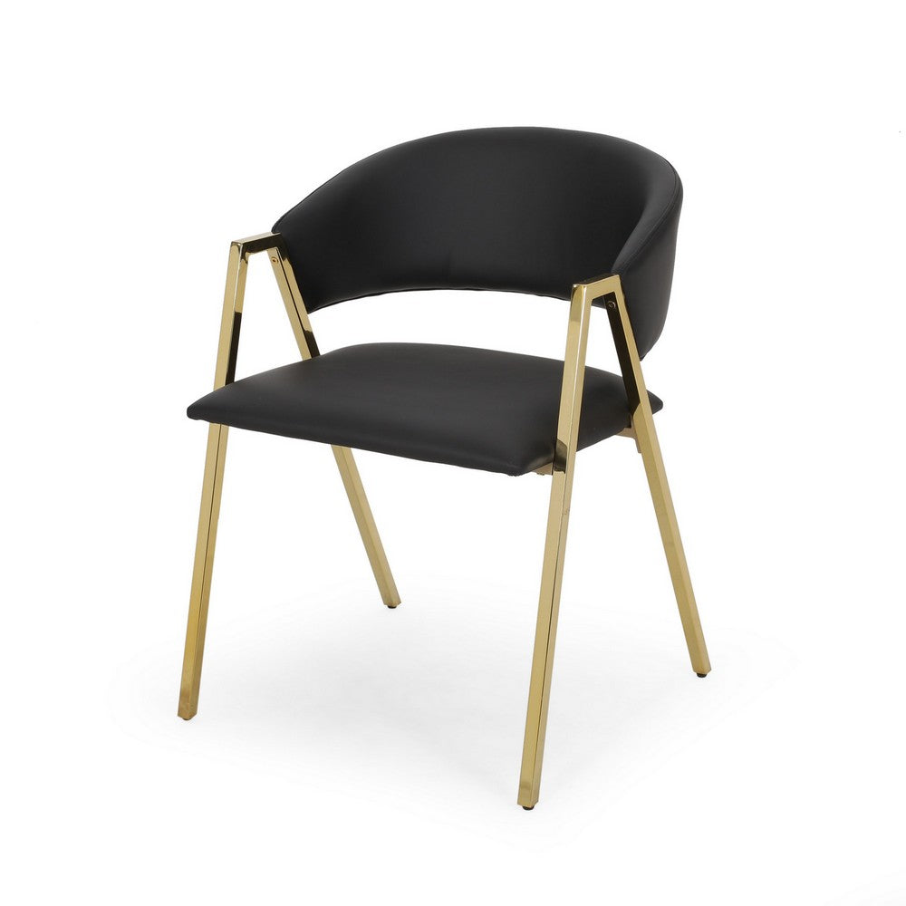 Dining Chair Set of 2, Modern Black Faux Leather, Gold Metal Legs -BM327686