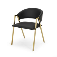 Dining Chair Set of 2, Modern Black Faux Leather, Gold Metal Legs -BM327686
