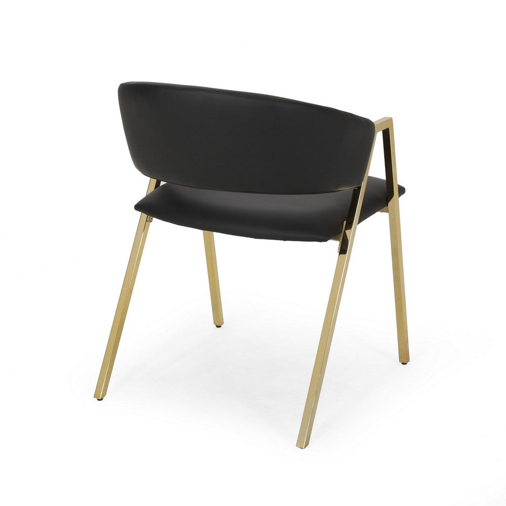 Dining Chair Set of 2, Modern Black Faux Leather, Gold Metal Legs -BM327686