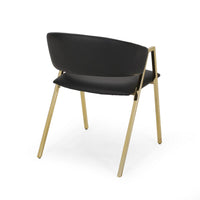 Dining Chair Set of 2, Modern Black Faux Leather, Gold Metal Legs -BM327686