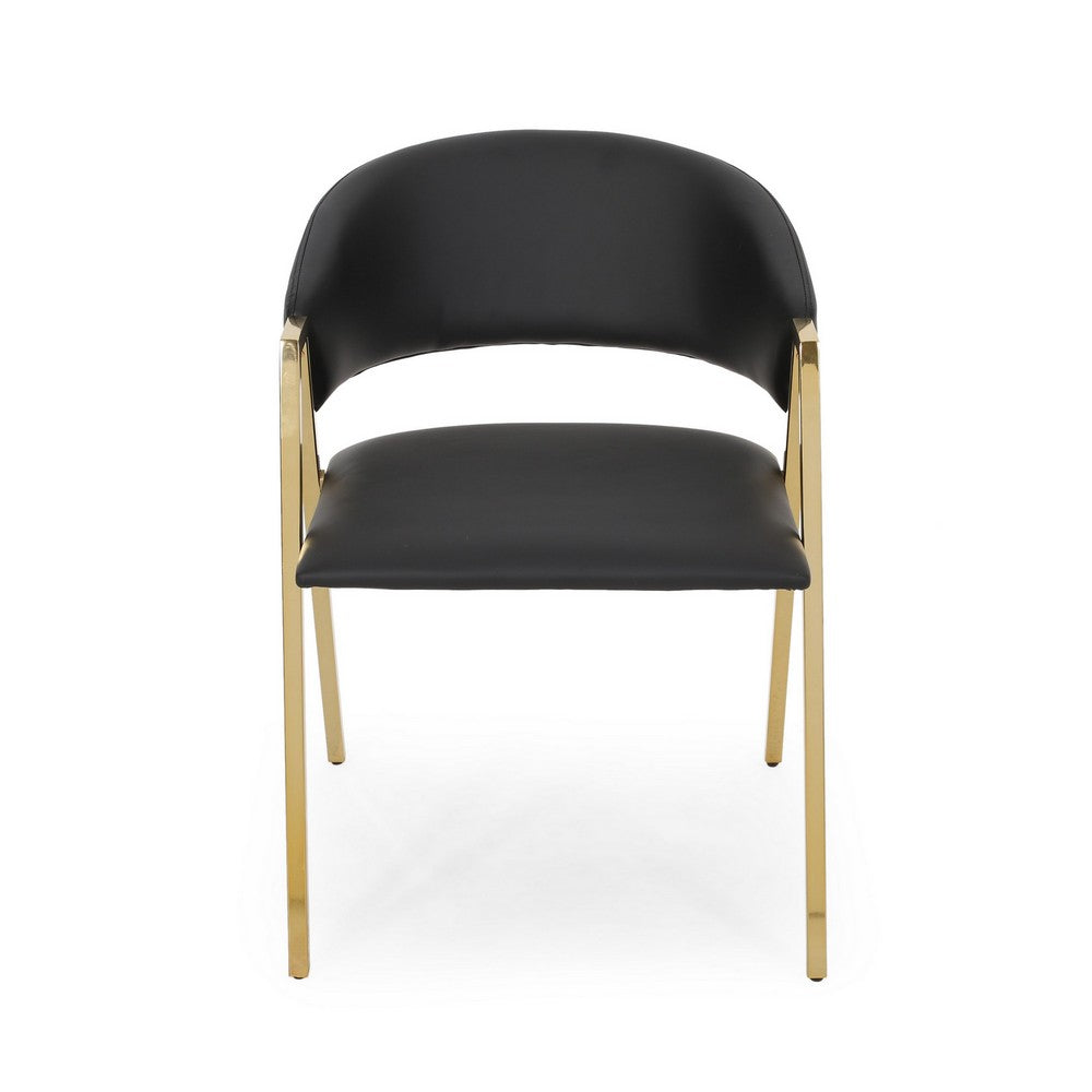 Dining Chair Set of 2, Modern Black Faux Leather, Gold Metal Legs -BM327686