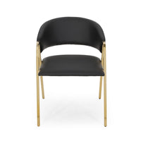 Dining Chair Set of 2, Modern Black Faux Leather, Gold Metal Legs -BM327686