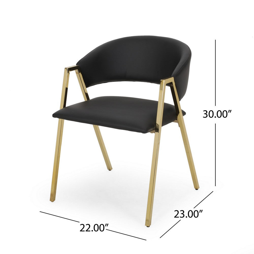 Dining Chair Set of 2, Modern Black Faux Leather, Gold Metal Legs -BM327686