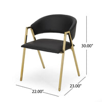 Dining Chair Set of 2, Modern Black Faux Leather, Gold Metal Legs -BM327686