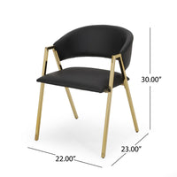 Dining Chair Set of 2, Modern Black Faux Leather, Gold Metal Legs -BM327686