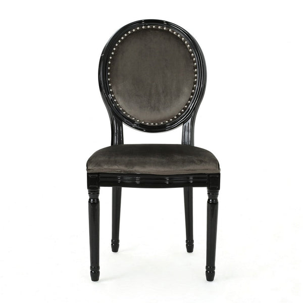 Dining Chair Set of 2, Traditional Style, Black Velvet, Birch Wood -BM327687