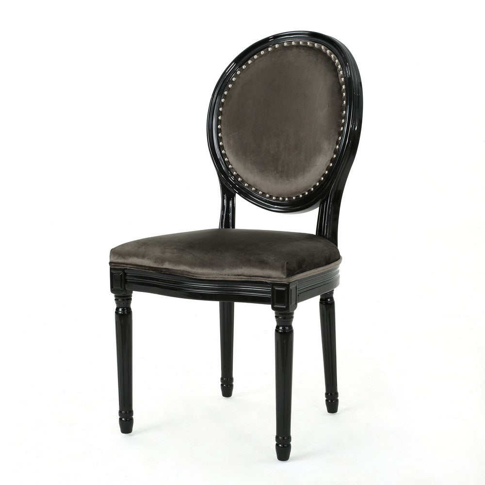 Dining Chair Set of 2, Traditional Style, Black Velvet, Birch Wood -BM327687