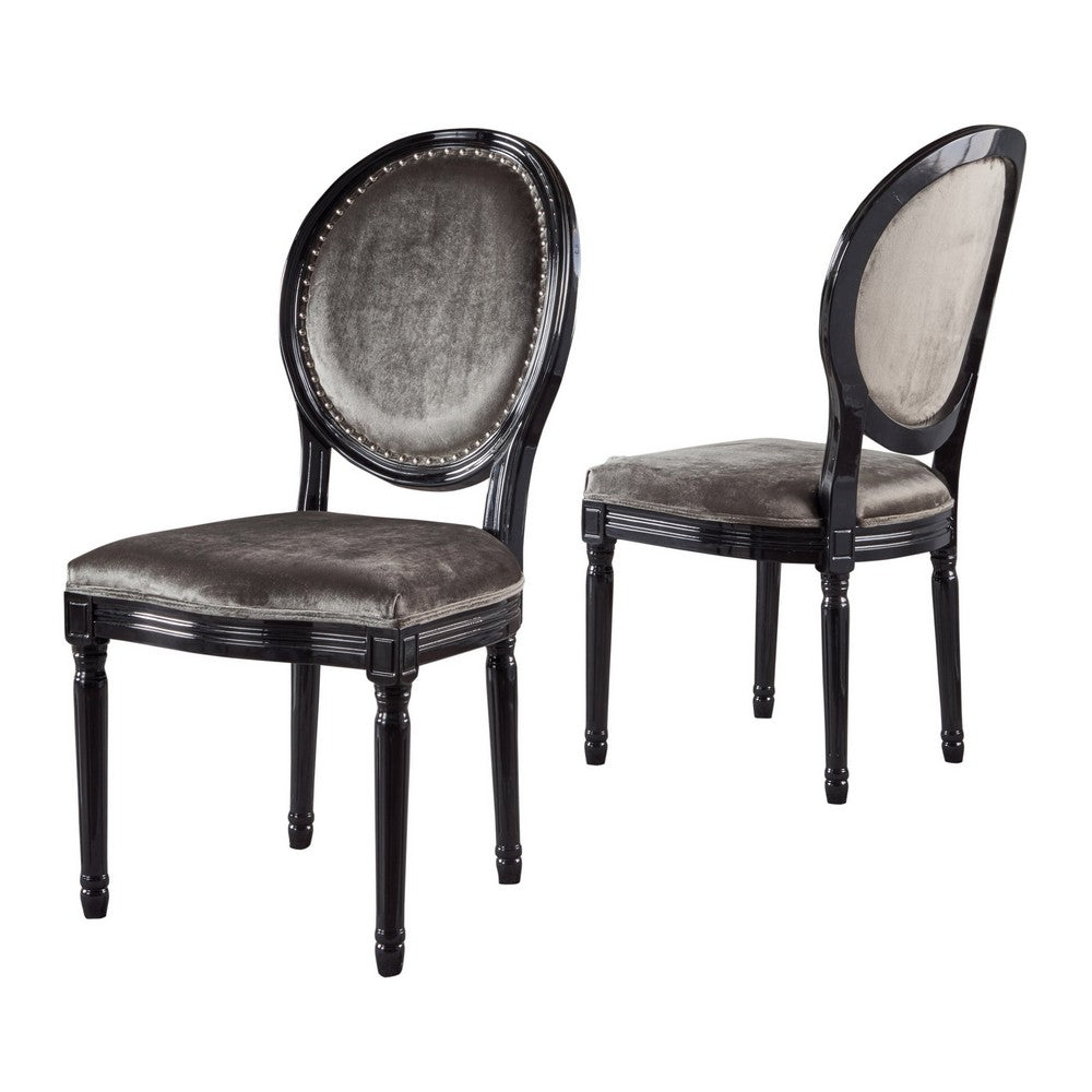 Dining Chair Set of 2, Traditional Style, Black Velvet, Birch Wood