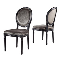 Dining Chair Set of 2, Traditional Style, Black Velvet, Birch Wood