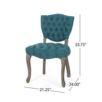 Dining Chair Set of 2, Button Tufted Teal Fabric Design, Rubberwood -BM327688