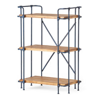 Sweet Bookcase, 41 Inch, 3 Shelves, Black Metal, Natural Brown Wood -BM327689
