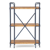 Sweet Bookcase, 41 Inch, 3 Shelves, Black Metal, Natural Brown Wood -BM327689