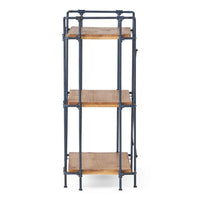 Sweet Bookcase, 41 Inch, 3 Shelves, Black Metal, Natural Brown Wood -BM327689