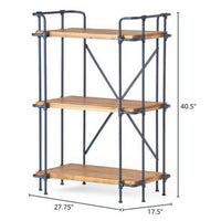 Sweet Bookcase, 41 Inch, 3 Shelves, Black Metal, Natural Brown Wood -BM327689