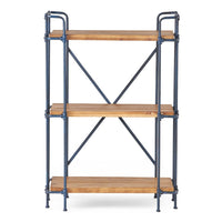 Sweet Bookcase, 41 Inch, 3 Shelves, Black Metal, Natural Brown Wood