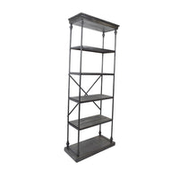 Sweet Bookcase, 85 Inch, 5 Shelves, Gray Metal Pipe Design, Fir Wood -BM327690