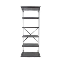 Sweet Bookcase, 85 Inch, 5 Shelves, Gray Metal Pipe Design, Fir Wood -BM327690