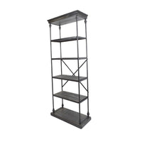 Sweet Bookcase, 85 Inch, 5 Shelves, Gray Metal Pipe Design, Fir Wood -BM327690