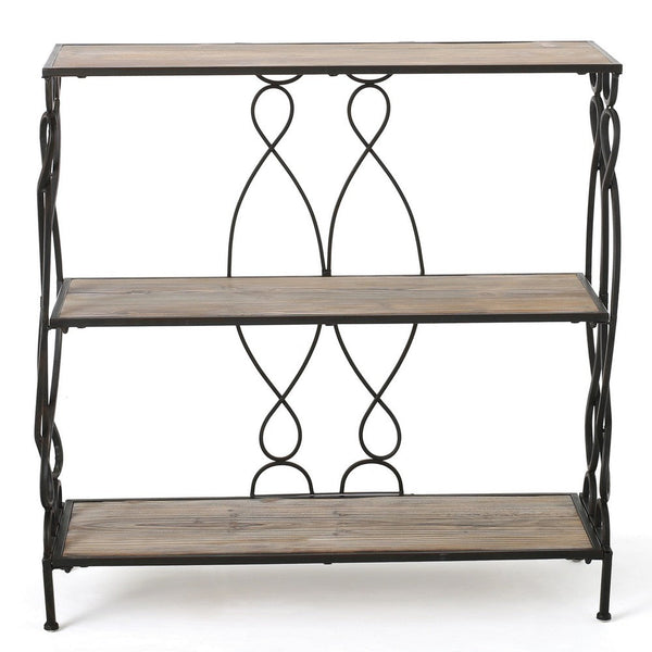 Bookcase, 2 Shelves, 34 Inch Industrial Black Metal, Natural Brown -BM327691
