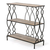 Bookcase, 2 Shelves, 34 Inch Industrial Black Metal, Natural Brown -BM327691