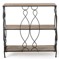 Bookcase, 2 Shelves, 34 Inch Industrial Black Metal, Natural Brown -BM327691