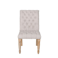 Dining Chair Set of 2, Button Tufted Beige Fabric, Natural Brown Wood -BM327692