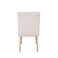 Dining Chair Set of 2, Button Tufted Beige Fabric, Natural Brown Wood -BM327692
