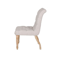 Dining Chair Set of 2, Button Tufted Beige Fabric, Natural Brown Wood -BM327692