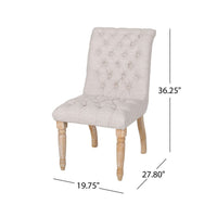 Dining Chair Set of 2, Button Tufted Beige Fabric, Natural Brown Wood -BM327692