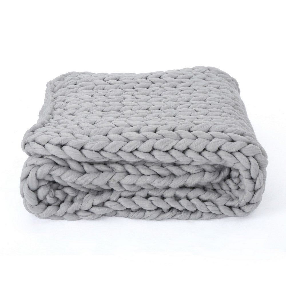 Moon Throw Blanket, 60 Inch, Knitted Design, Acrylic, Silvery Gray -BM327699