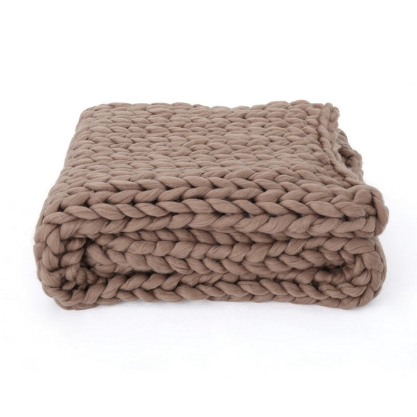 Moon Throw Blanket, 60 Inch, Knitted Design, Acrylic, Coffee Brown 