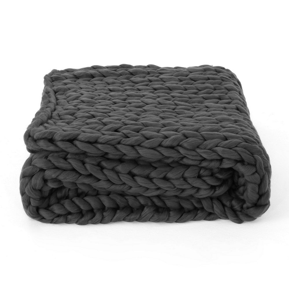 Moon Throw Blanket, 60 Inch, Knitted Design, Acrylic, Dark Gray Finish