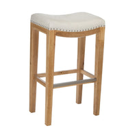 Barstool Set of 2, Footrests and Nailhead Trim, Beige, Natural Brown -BM327702