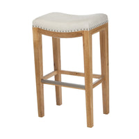 Barstool Set of 2, Footrests and Nailhead Trim, Beige, Natural Brown -BM327702