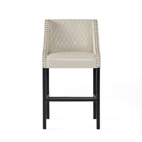 Cross Barstool Chair, Curved Armrest Design, Ivory Bonded Leather -BM327703