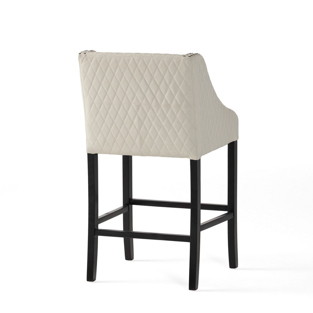 Cross Barstool Chair, Curved Armrest Design, Ivory Bonded Leather -BM327703