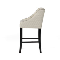 Cross Barstool Chair, Curved Armrest Design, Ivory Bonded Leather -BM327703