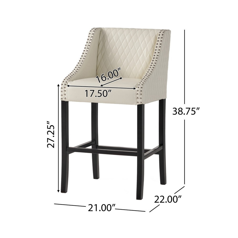 Cross Barstool Chair, Curved Armrest Design, Ivory Bonded Leather -BM327703