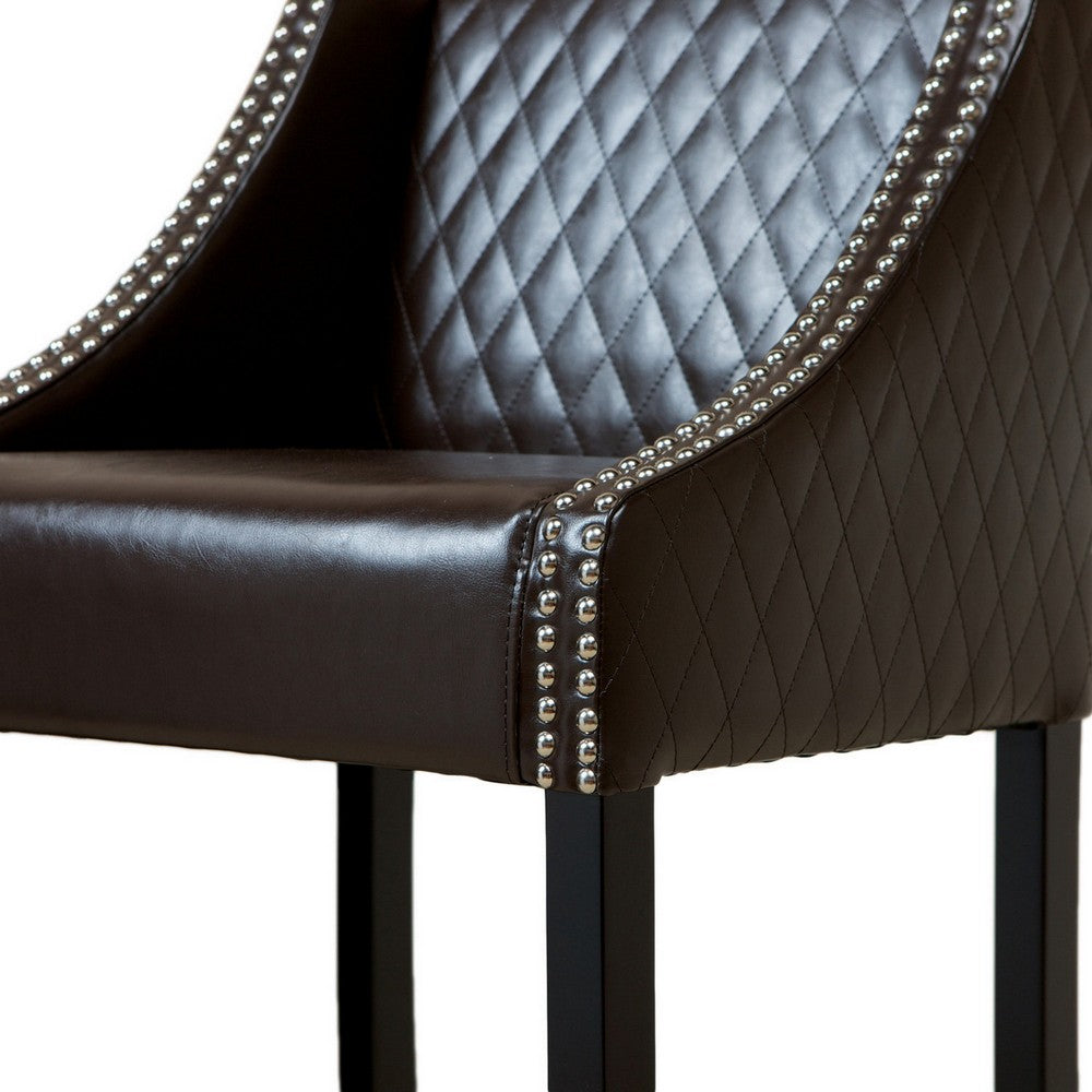 Cross Barstool Chair, Curved Armrest Design, Dark Brown Bonded Leather -BM327704