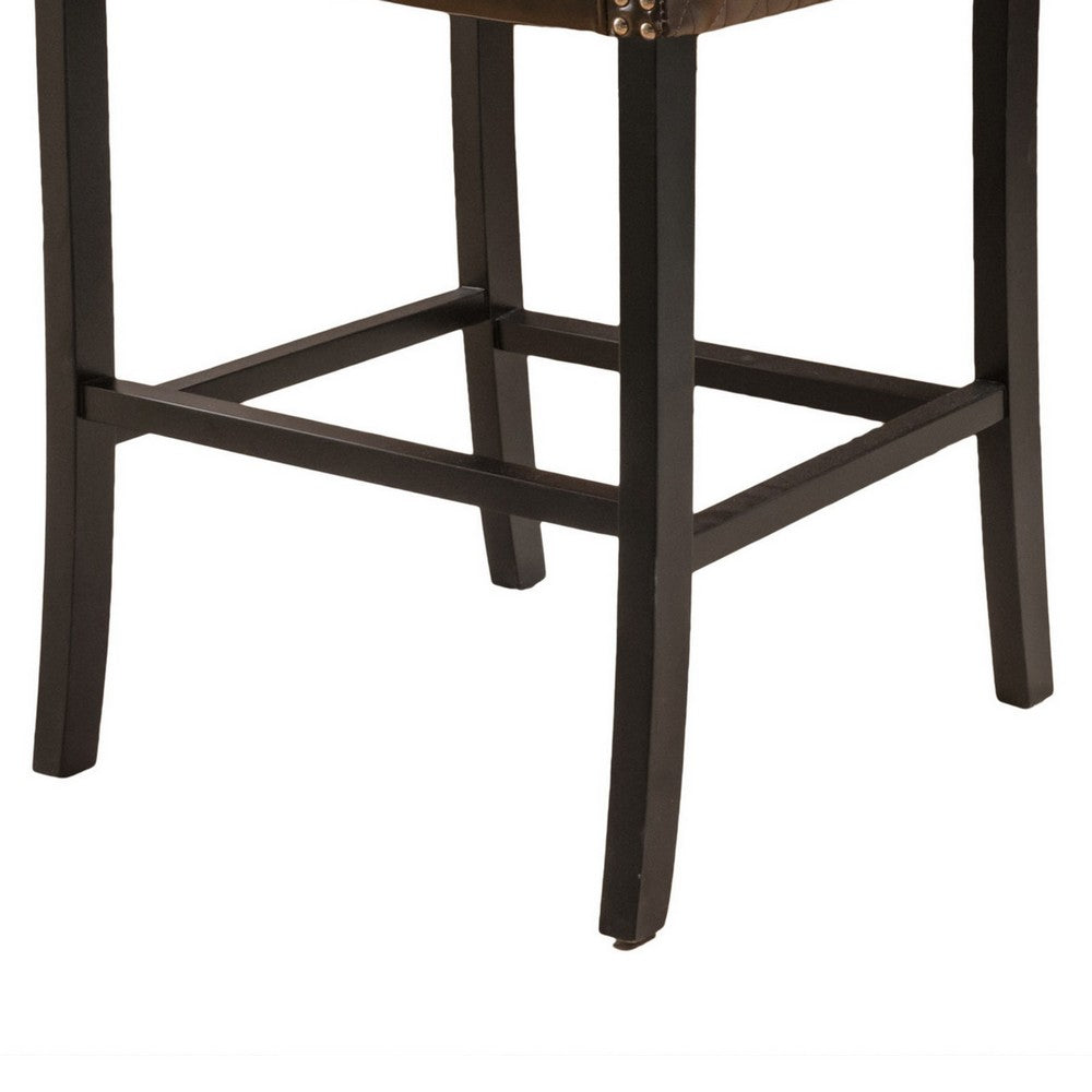 Cross Barstool Chair, Curved Armrest Design, Dark Brown Bonded Leather -BM327704