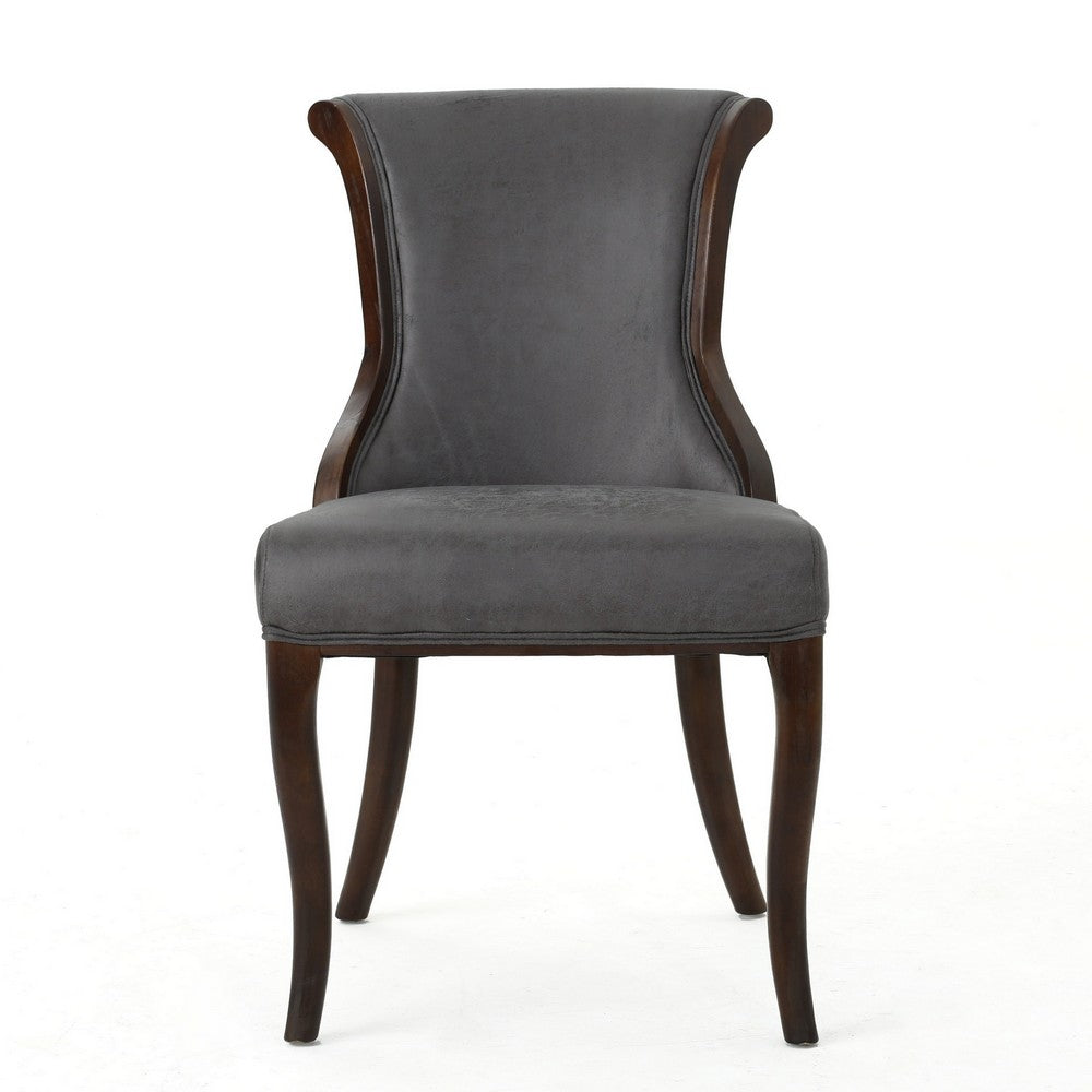 Dining Side Chair Set of 2, Button Tufted Brown Microfiber Upholstery -BM327705