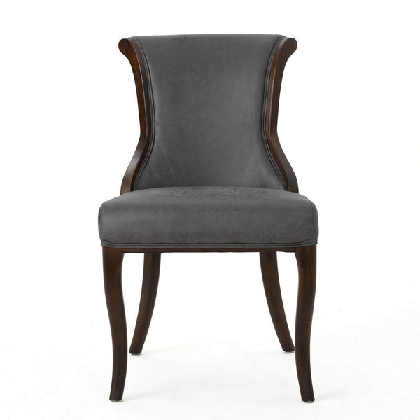 Dining Side Chair Set of 2, Button Tufted Brown Microfiber Upholstery -BM327705