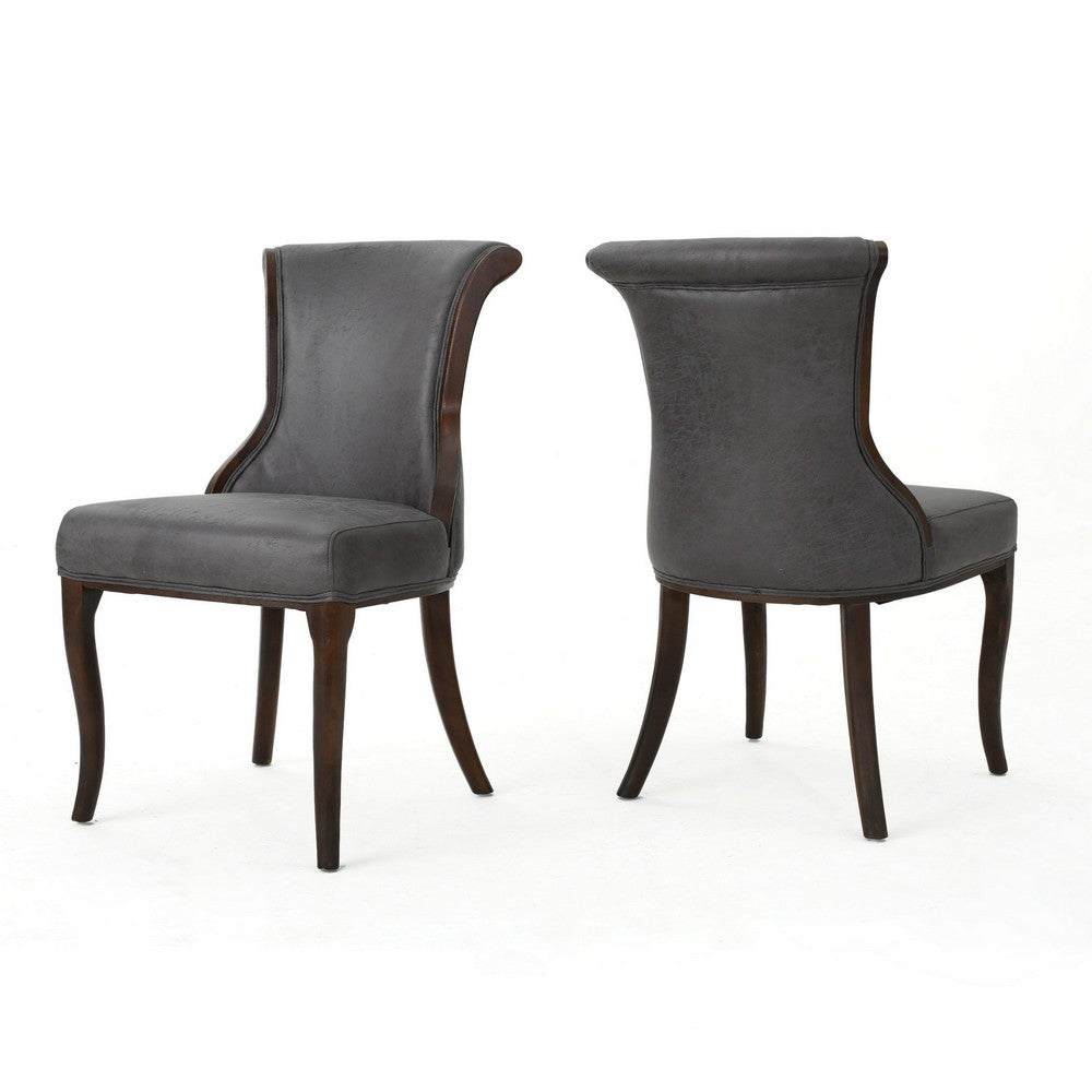 Dining Side Chair Set of 2, Button Tufted Brown Microfiber Upholstery
