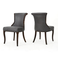 Dining Side Chair Set of 2, Button Tufted Brown Microfiber Upholstery
