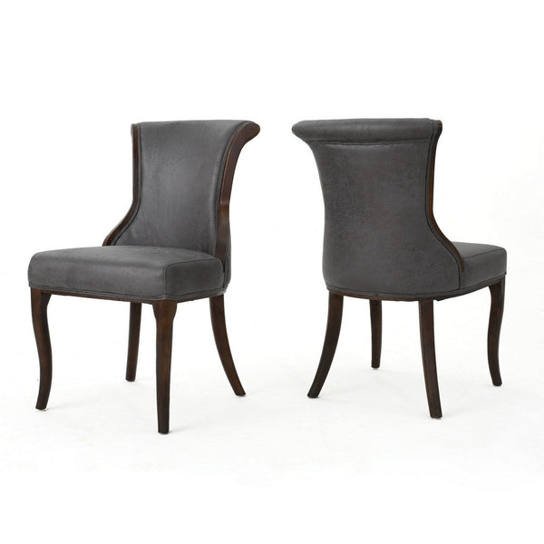 Dining Side Chair Set of 2, Button Tufted Brown Microfiber Upholstery