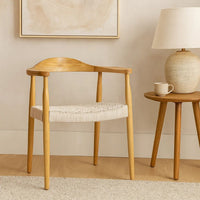 Accent Armchair, White Rope Woven Style Seat, Natural Brown Ash Wood -BM327709