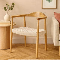 Accent Armchair, White Rope Woven Style Seat, Natural Brown Ash Wood -BM327709