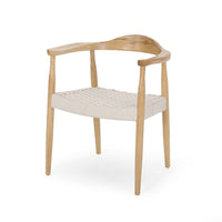 Accent Armchair, White Rope Woven Style Seat, Natural Brown Ash Wood -BM327709
