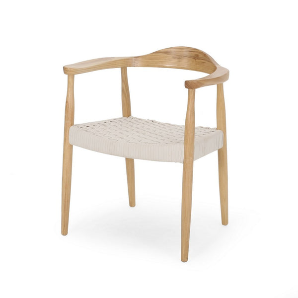 Accent Armchair, White Rope Woven Style Seat, Natural Brown Ash Wood -BM327709